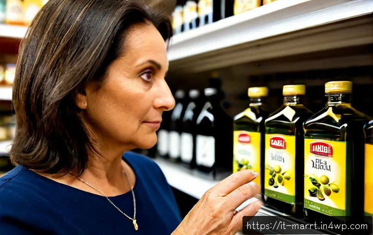뇌와 소비자의 경험 뉴로마케팅의 영향력 - Photorealistic Italian supermarket scene, a middle-aged Italian woman thoughtfully choosing between ...